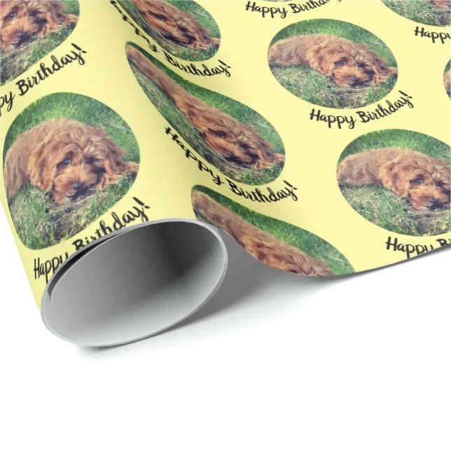 Papel de embrulho amarelo fofo Golden Doodle (Ponta do rolo)