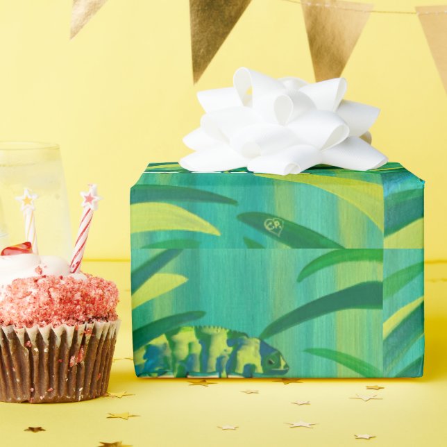 Papel de embrulho amarelo verde-azul divertido (Festa de aniversário)