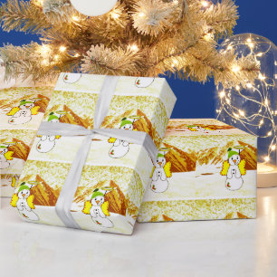 Papel de embrulho Anjo Homem de Neve Dourado