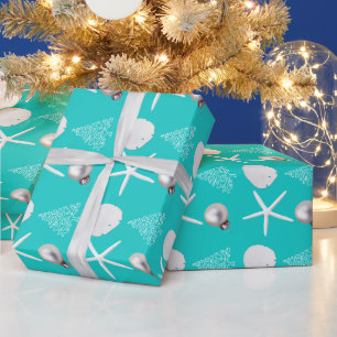 Papel de embrulho Aqua Azul Natal Tropical