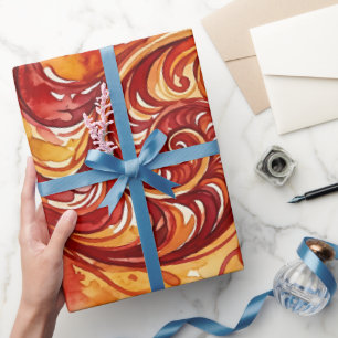 Papel de embrulho aquarela de samambaia vermelha a