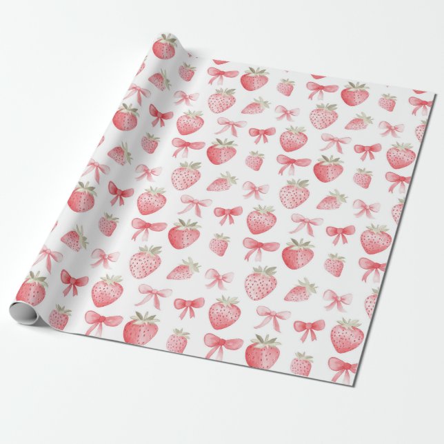 Papel de Embrulho Arco de Morango Rosa Coquette (Desenrolado)