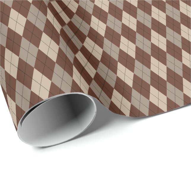 Papel de embrulho Argyle bege e marrom (Ponta do rolo)