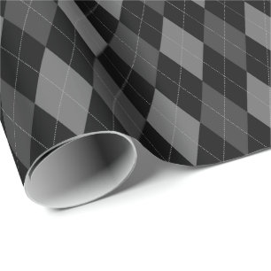 Papel de embrulho argyle cinza e preto grande