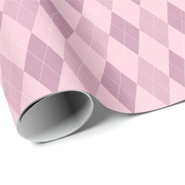 Papel de embrulho argyle de grandes tons rosa (Ponta do rolo)