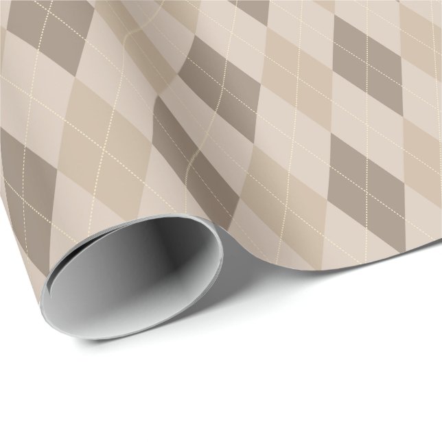 Papel de embrulho argyle em tons bege grande (Ponta do rolo)