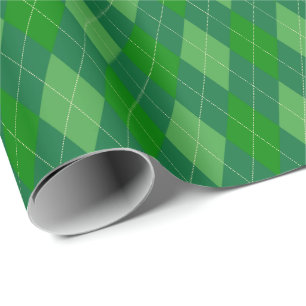 Papel de embrulho Argyle em tons verdes grandes