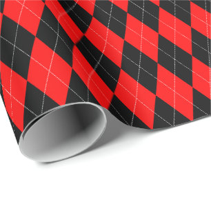 Papel de embrulho argyle grande vermelho e preto