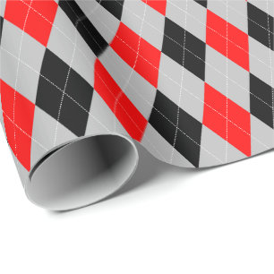 Papel de embrulho argyle grande vermelho, preto e 