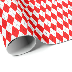Papel de embrulho Argyle vermelho e branco