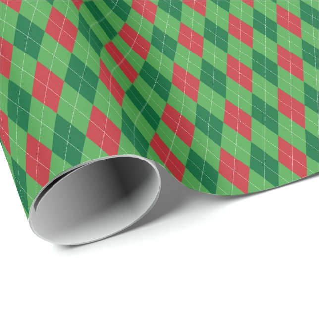 Papel de embrulho Argyle vermelho e verde (Ponta do rolo)