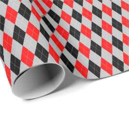 Papel de embrulho Argyle vermelho, preto e cinza