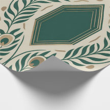 Papel de embrulho Art Déco com pena de pavão esmer