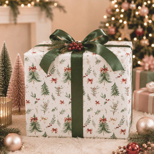 Papel de embrulho Árvore de Natal e Azevinho em Aq