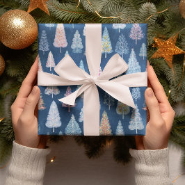 Papel de embrulho Árvores de Natal Azuis Caprichos
