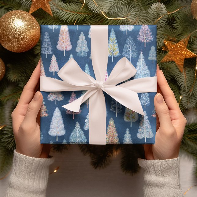 Papel de embrulho Árvores de Natal Azuis Caprichos (Criador carregado)