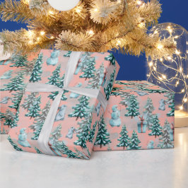 Papel de embrulho Árvores de Natal e bonecos de ne