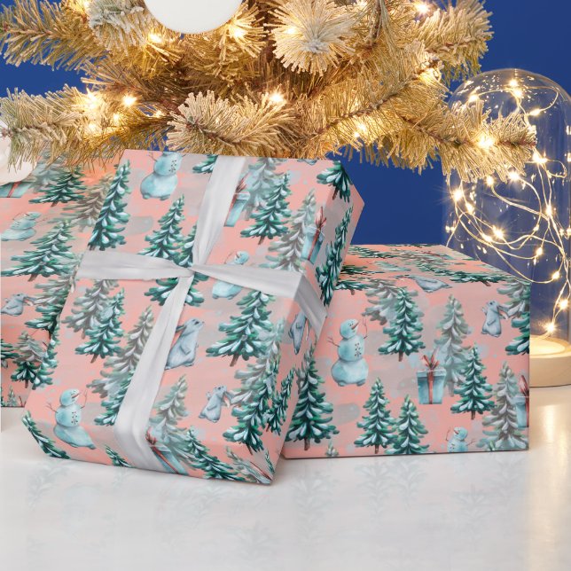 Papel de embrulho Árvores de Natal e bonecos de ne (Feriados)