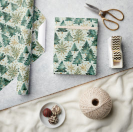 Papel de embrulho Árvores de Natal e Flocos de Nev