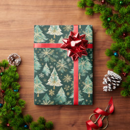 Papel de embrulho Árvores de Natal escuras e floco
