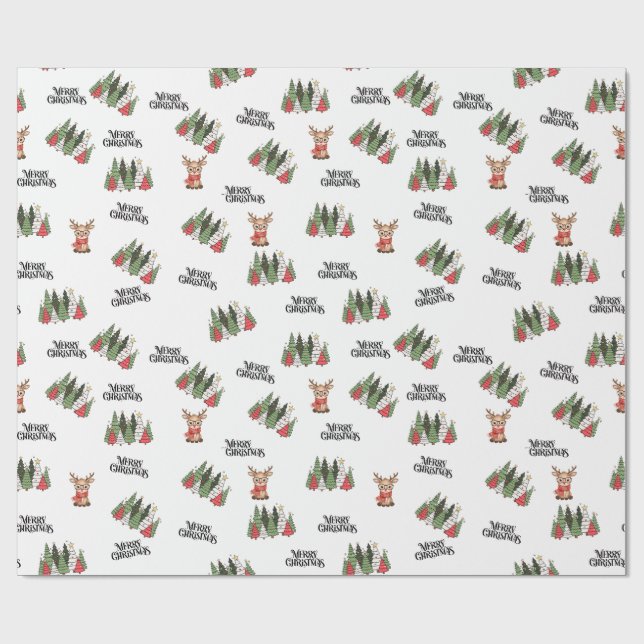 Papel de embrulho Árvores de Natal & Rena (Aberto)