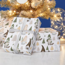Papel de embrulho Árvores Gnomos de Inverno Branco