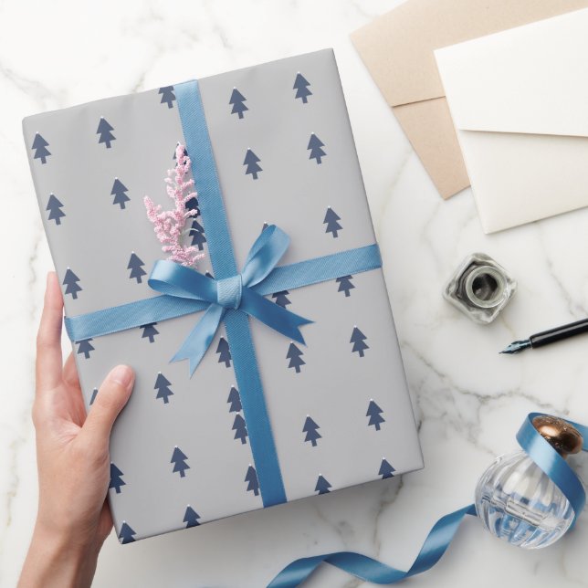 Papel de embrulho azul cinza árvore de Natal simpl (Presentear)