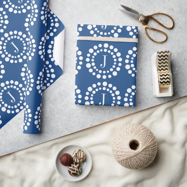 Papel de embrulho azul com monograma personalizado (Artesanato)