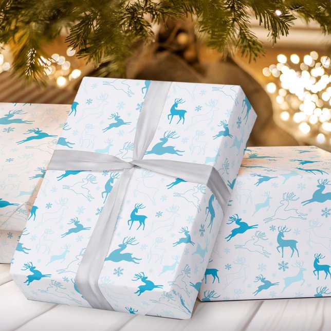 Papel de embrulho azul de cervo de Natal (Christmas deer blue wrapping paper)
