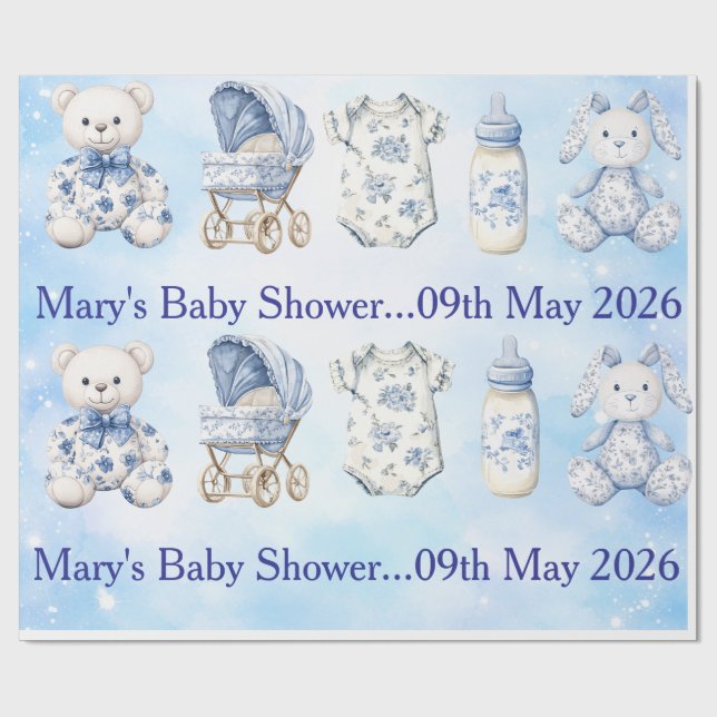 Papel de embrulho azul de Chinoiserie para chá de  (Aberto)