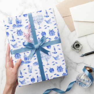 Papel de embrulho azul de Hanukkah