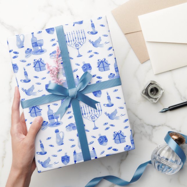 Papel de embrulho azul de Hanukkah (Presentear)