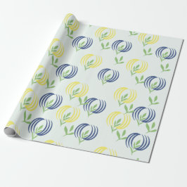 Papel de embrulho azul e amarelo com flores