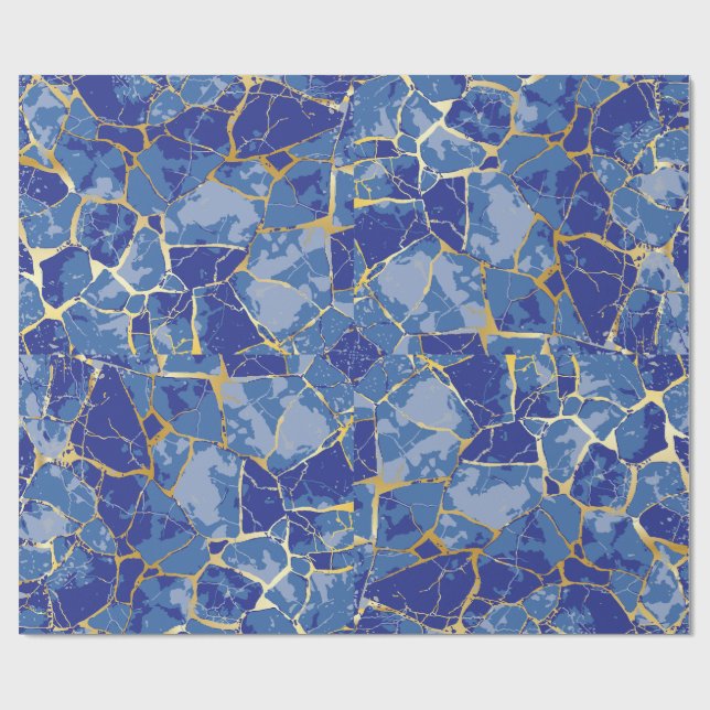 Papel de embrulho Azul Kintsugi Veio Dourado (Aberto)