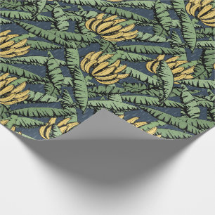 Papel de embrulho azul marinho com folhas de banan