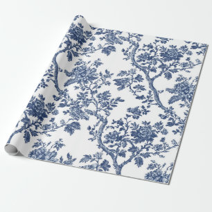 Papel de embrulho azul marinho com videira floral