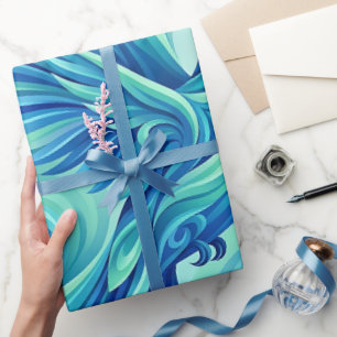 Papel de embrulho azul oceano beija-flor abstrato
