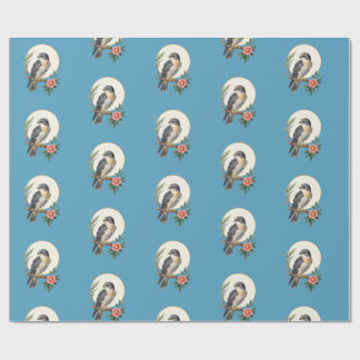 Papel de embrulho azul padrão de pássaro de arte p