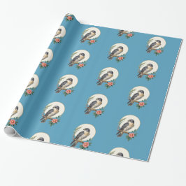 Papel de embrulho azul padrão de pássaro de arte p