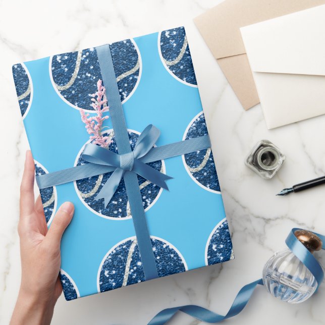 Papel de embrulho azul tema Bola de Ténis para Chá (Presentear)