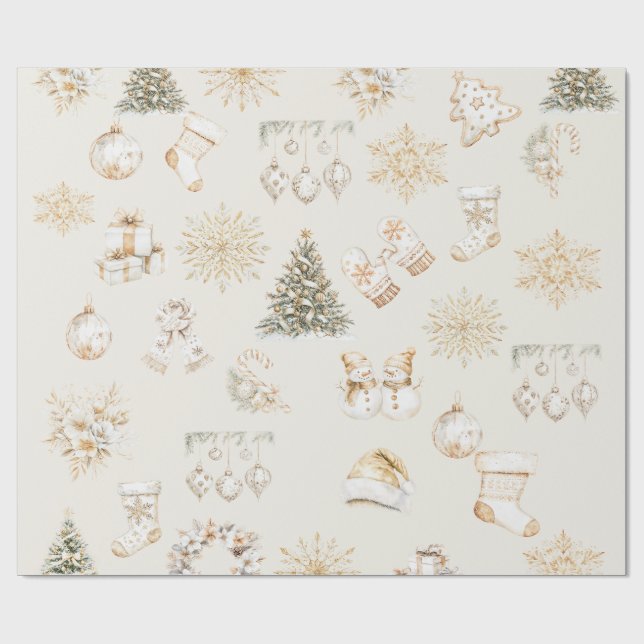 Papel de embrulho bege dourado de Natal (Aberto)