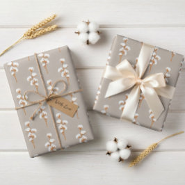 Papel de embrulho bege elegante com ramo de algodã
