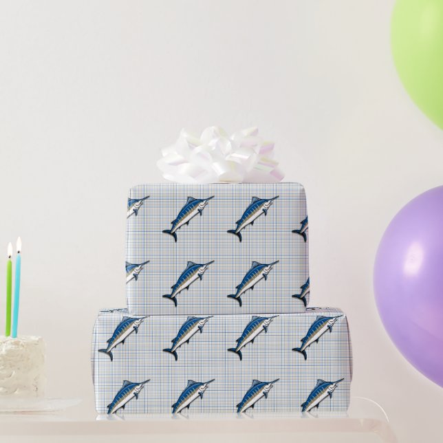 Papel de embrulho - Blue Marlin na Xadrez (Presentes para festas)