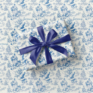 Papel de embrulho Blue Santa Toile Vintage