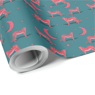 Papel de embrulho Boho Cheetah Verde-azulado e Lua