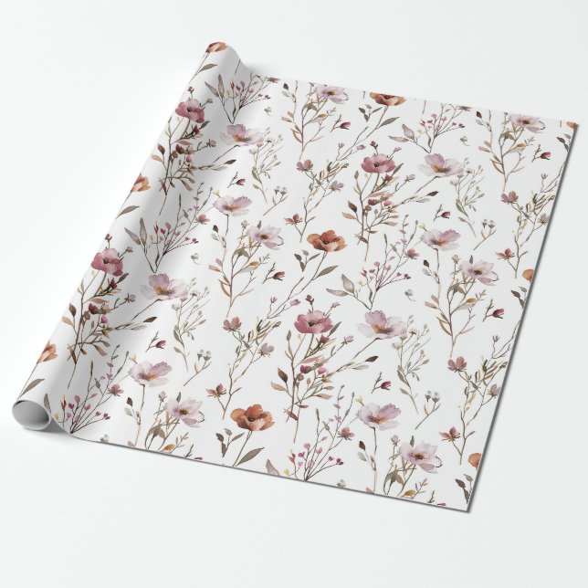 Papel de embrulho Boho de flor selvagem elegante (Desenrolado)