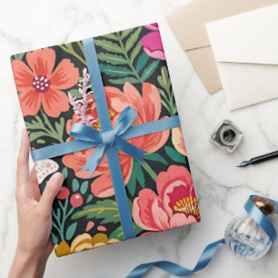 Papel de Embrulho Boho de Peônias Abstratas Borbol