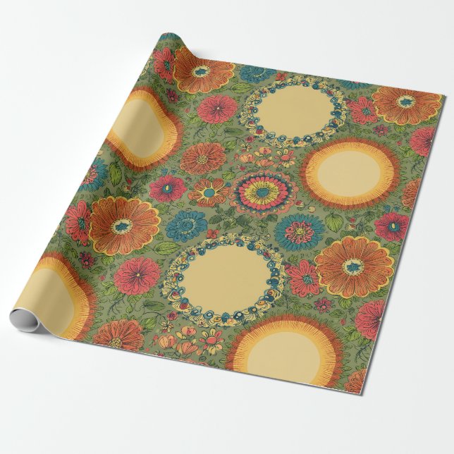 Papel de embrulho Boho do Sol e Flores (Desenrolado)