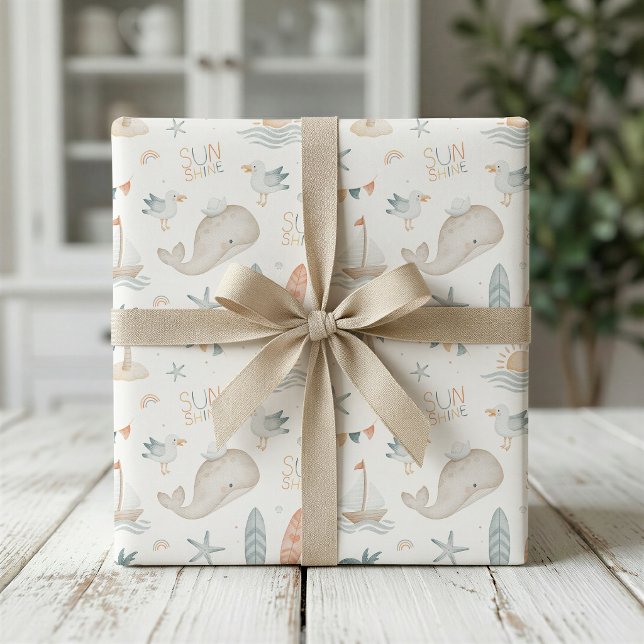 Papel de embrulho Boho Náutico Oceano Chuvada de B (Criador carregado)