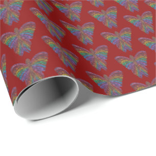 Papel de embrulho Borboleta Arco-íris (vermelho)